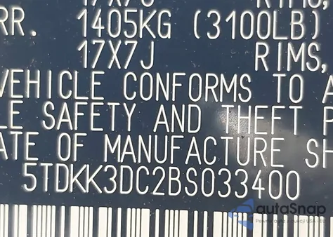 2011 Toyota Sienna Le V6 z USA, uszkodzony, nr VIN 5TDKK3DC2BS033400